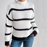 Einfacher einfarbiger Pullover mit Halbkragen und Streifen